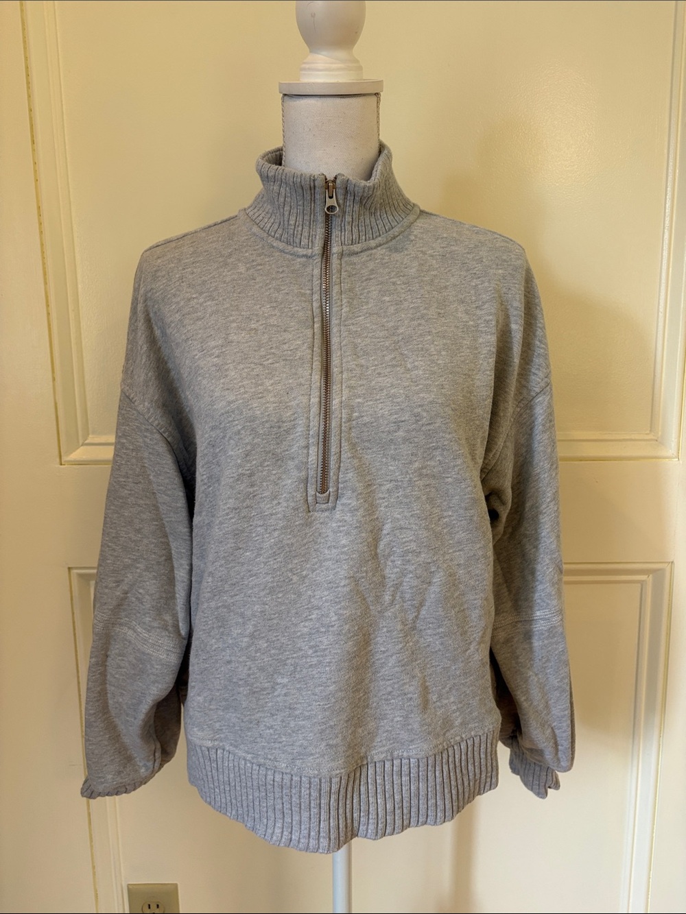 aerie Gray Half-Zip Funnel Neck Pullover Sweater